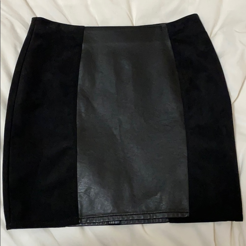 Black Leather Suede Mini Skirt